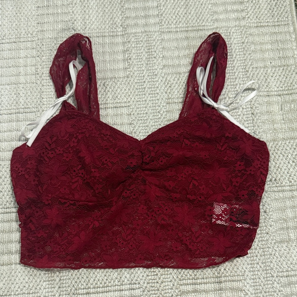 Lace Bralette Crop Top - Burgundy